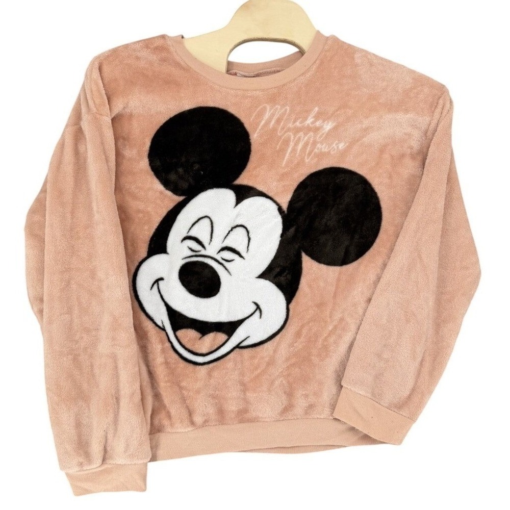 Mickey Mouse Plush Fleece‎ Sweatshirt Pink Cozy Pullover XL Tag Missing